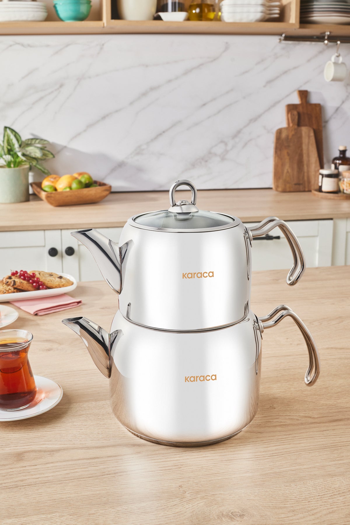 Karaca Hane Maxi Size Stainless Steel induction Compatible Teapot Set XL - MALLTURK