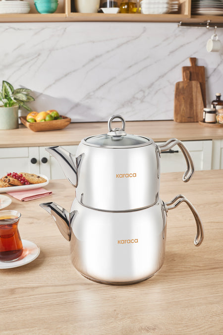 Karaca Hane Maxi Size Stainless Steel induction Compatible Teapot Set XL - MALLTURK