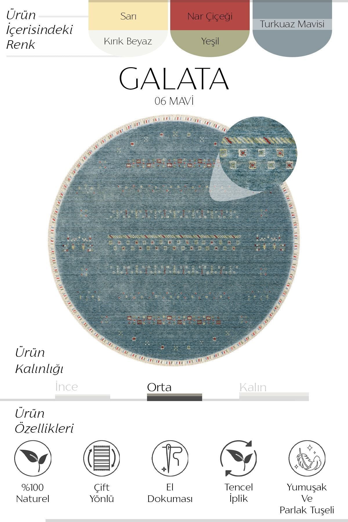 Cool Hali Galata 06 Blue Carpet Living Room Carpet Bohemian Scandinavian Carpet Bamboo Carpet Handwoven Round Hallway Carpet - MALLTURK