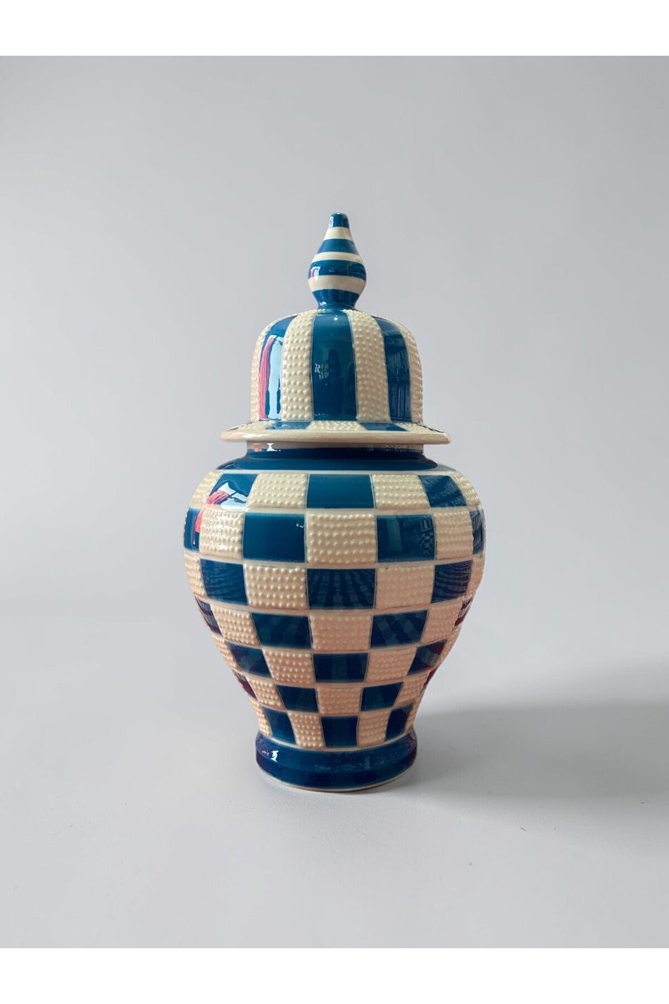 YOOS Handmade Wheelwork 25cm Kutahya Ceramic Checkered Shah Cube Ceramic Vase Blue - MALLTURK