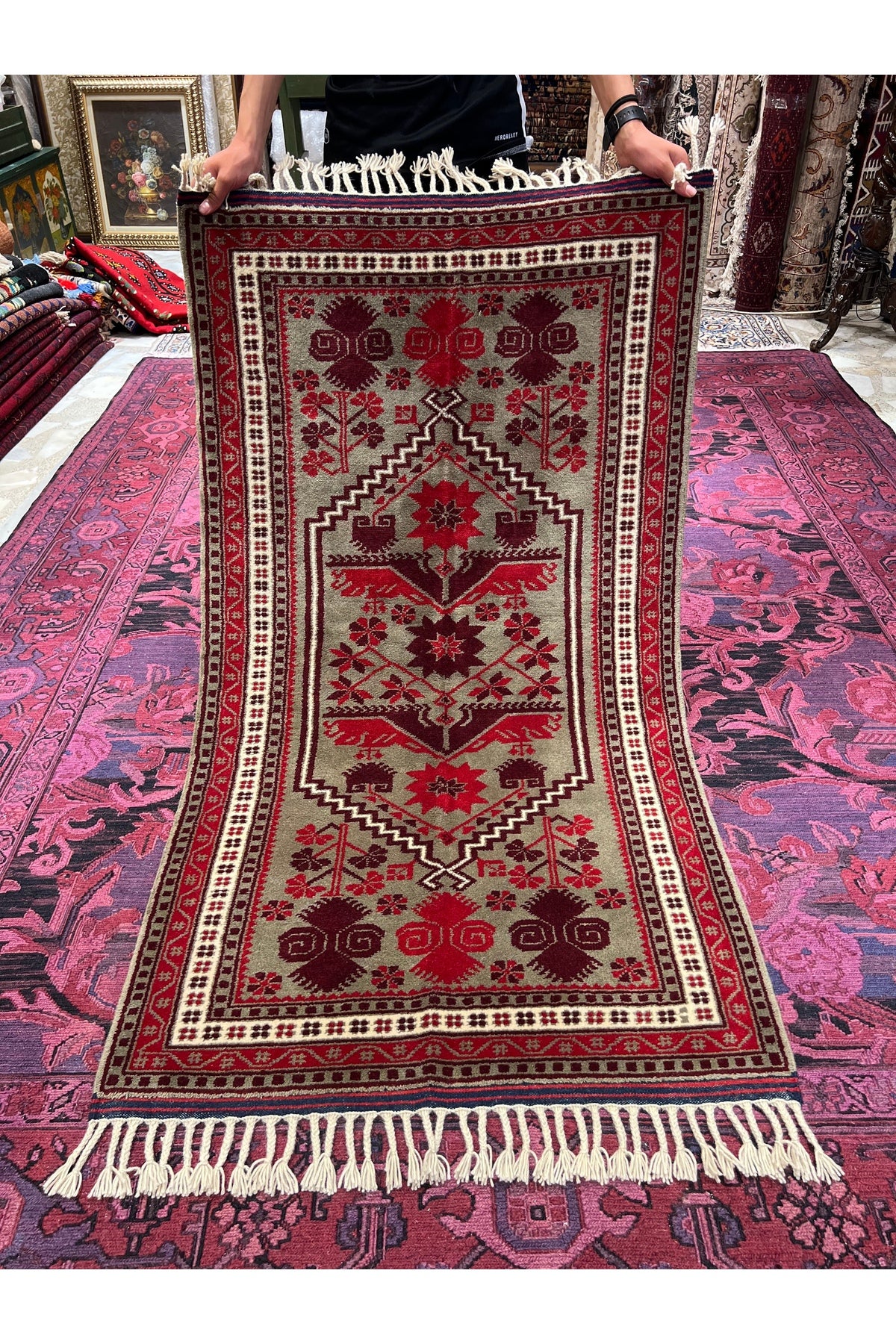RD RAMAZAN DAG Hand Rug Art Hand-Woven Yagcibedir Rug Wool Fringe with Kirman Wool Woven Size 160x90..