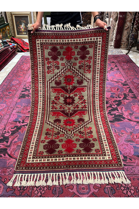 RD RAMAZAN DAG Hand Rug Art Hand-Woven Yagcibedir Rug Wool Fringe with Kirman Wool Woven Size 160x90..