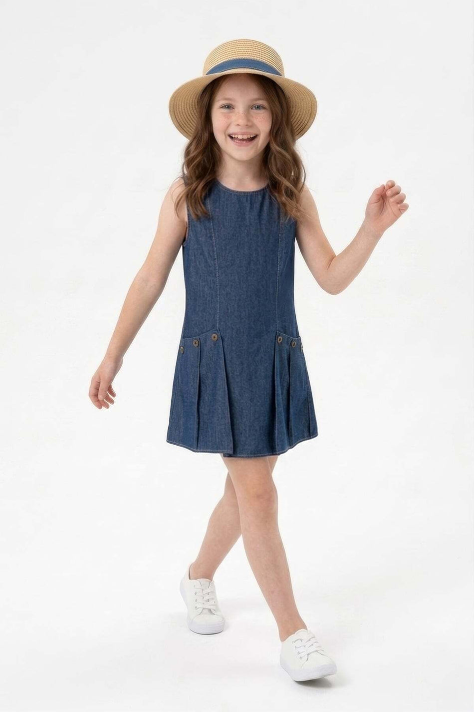 Pocketed Pleated Girl's Dress