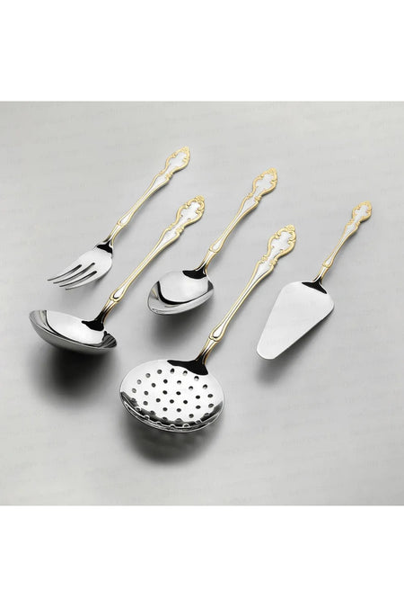 Nehir adriana altin Plain 5 Piece Stainless Steel Serving Utensil Set - MALLTURK