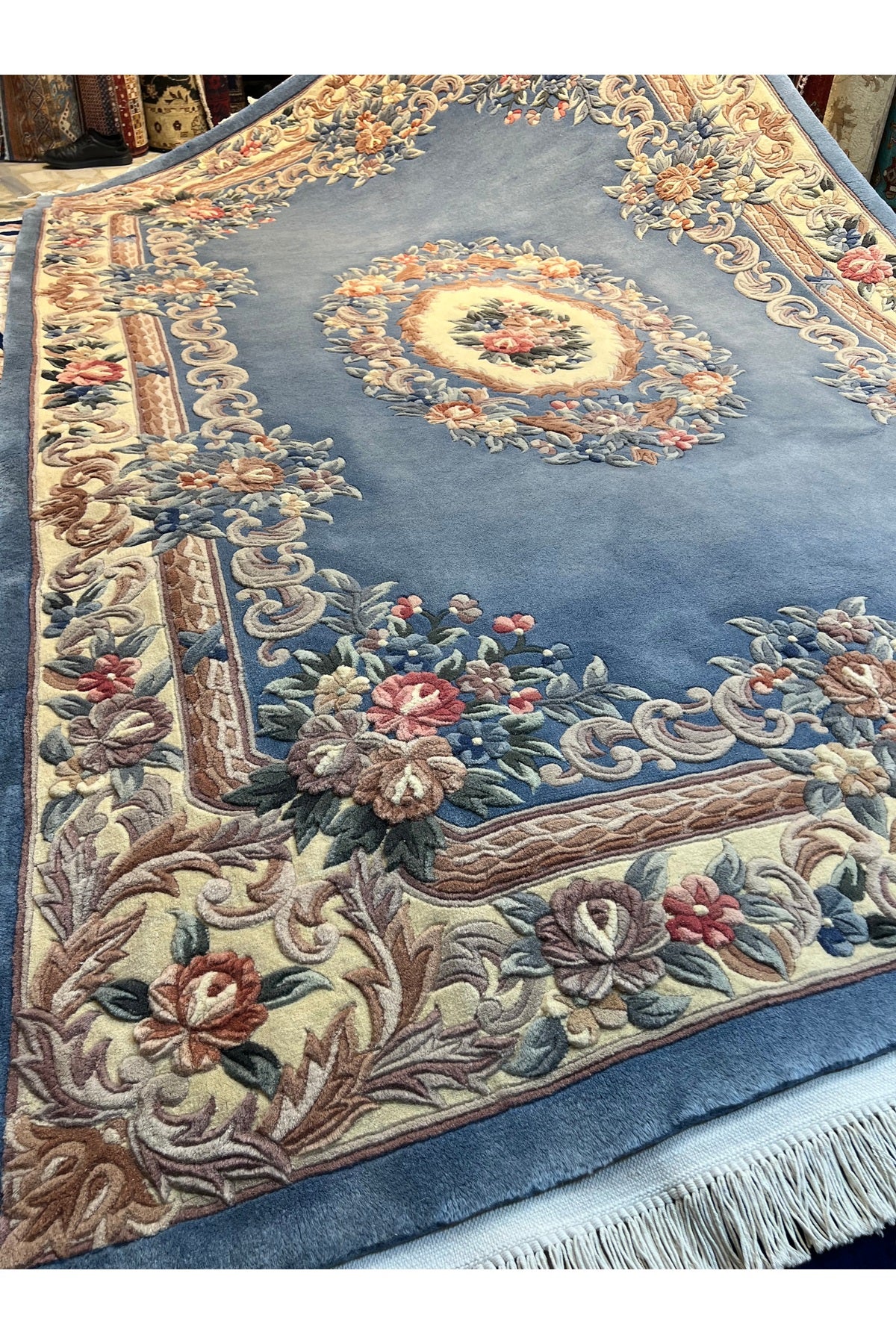 RD RAMAZAN DAG Hand Rug Art Hand-Woven Embossed Chinese Rug Premium Quality Blue Color Wool Weave Exceptional Bir Urun Size 300x200 - MALLTURK