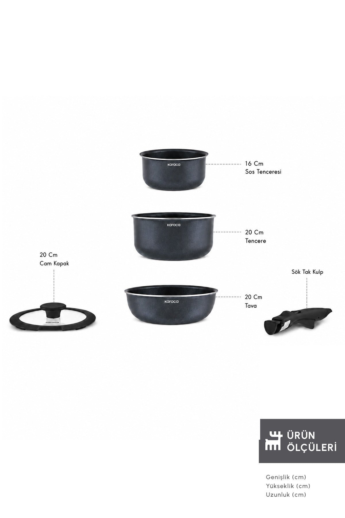 Karaca Biodiamond Smart Clip Cikarilabilir Sapli Induction Compatible 5 Piece Pot and Frying Pan Set