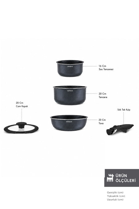 Karaca Biodiamond Smart Clip Cikarilabilir Sapli Induction Compatible 5 Piece Pot and Frying Pan Set