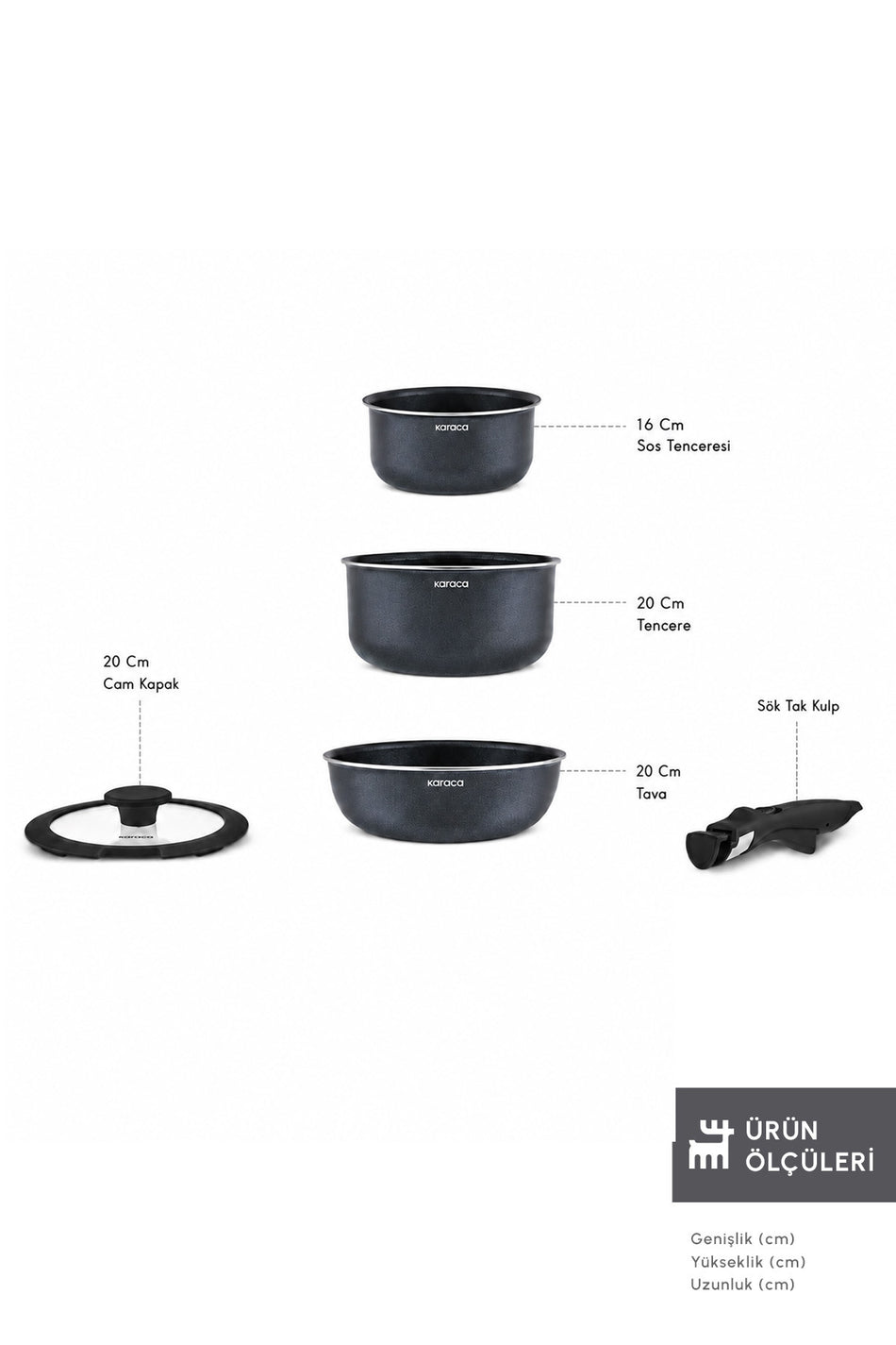 Karaca Biodiamond Smart Clip Cikarilabilir Sapli Induction Compatible 5 Piece Pot and Frying Pan Set - MALLTURK