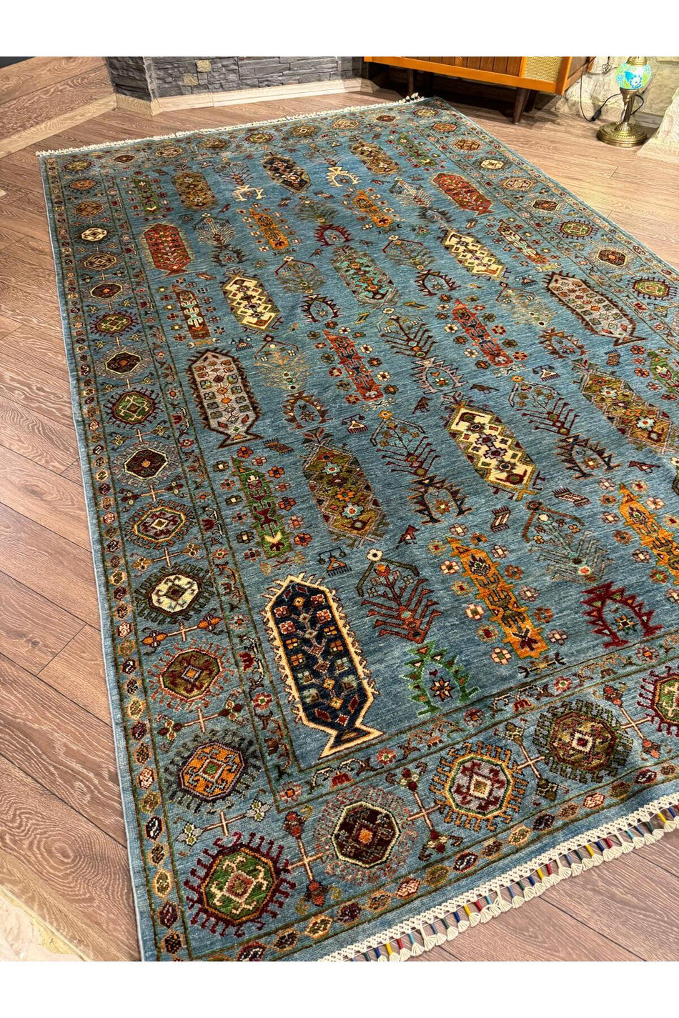 Rustikev Hand-Woven Wool Afgan Rug Vezir Design