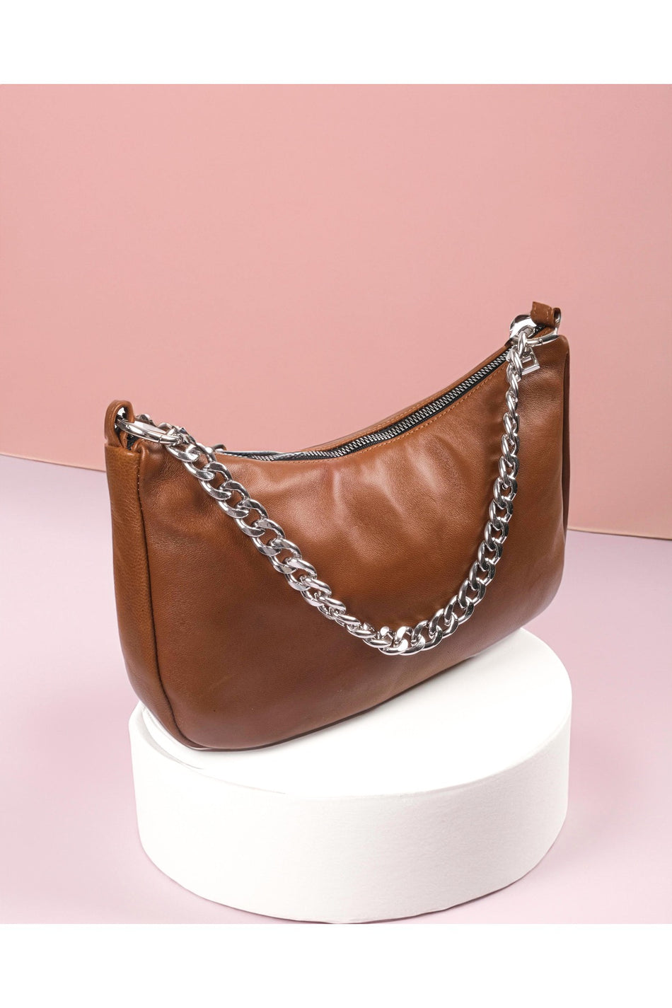 Fubileather Genuine Leather Women's Tan Baguette Bag