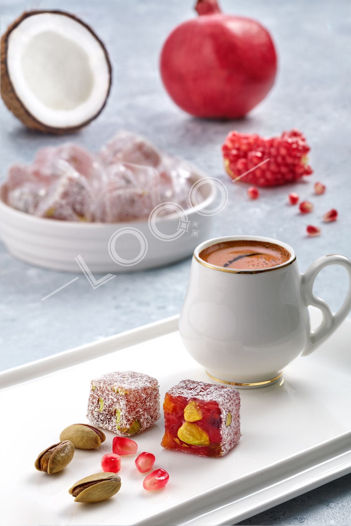 LOQO Pomegranate Flavored Flavored Pistachio Double Roasted Turkish Delight 1 kg tek tek paketli 1001