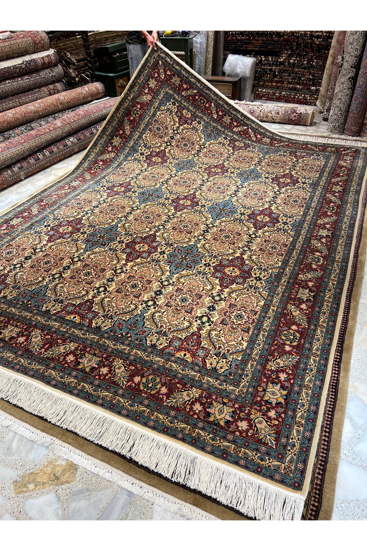 RD RAMAZAN DAG Hand Rug Art Hand-Woven Hereke Rug Star Pattern Design Sumerbank Weave Size 330x240 - MALLTURK