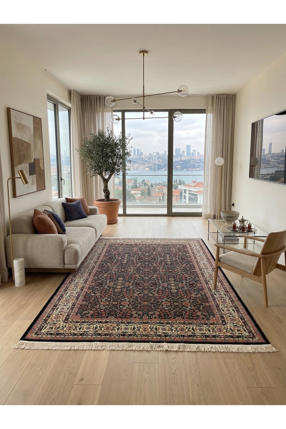 FT Halicilik Sumerbank Hereke Hand-Woven Rug Black Zemin Seven Mountains Flower Deseni- [200 cm * 290 cm ] - MALLTURK