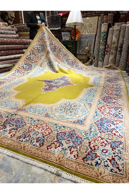 RD RAMAZAN DAG Hand Rug Art Hand-Woven Iranian Kirman Laver Rug Premium Quality Ince Weave Natural Dye Size 370x270 - MALLTURK