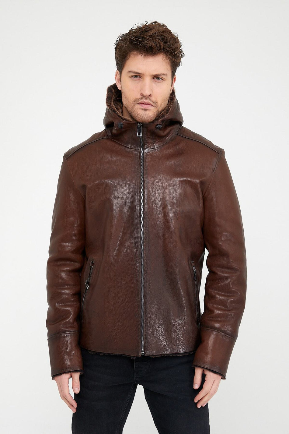 Leather Club koffiekleurige jumbojas van lamsvacht