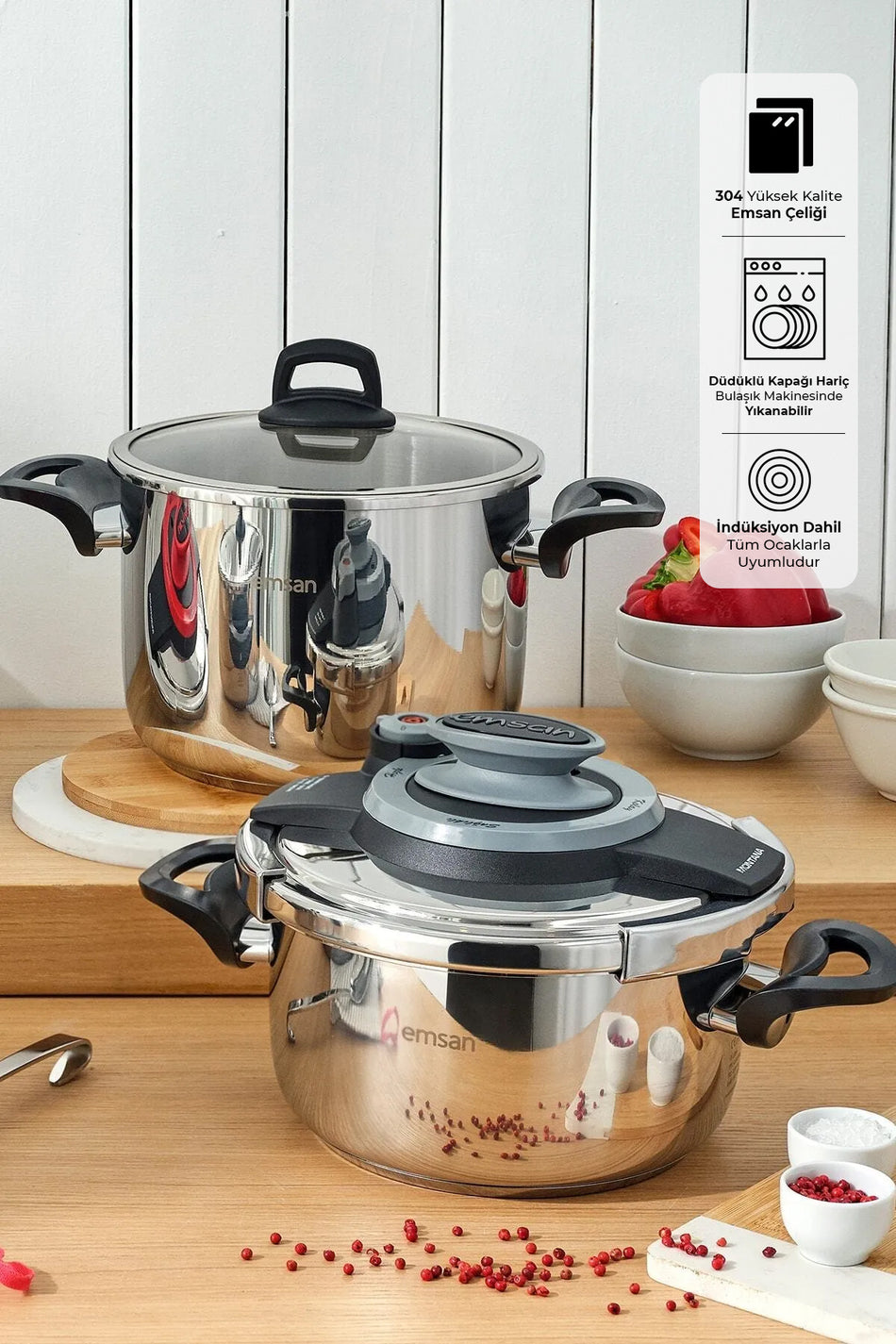 Emsan Montana induction Base Pressure Cooker Set 6 + 8 Liters - MALLTURK
