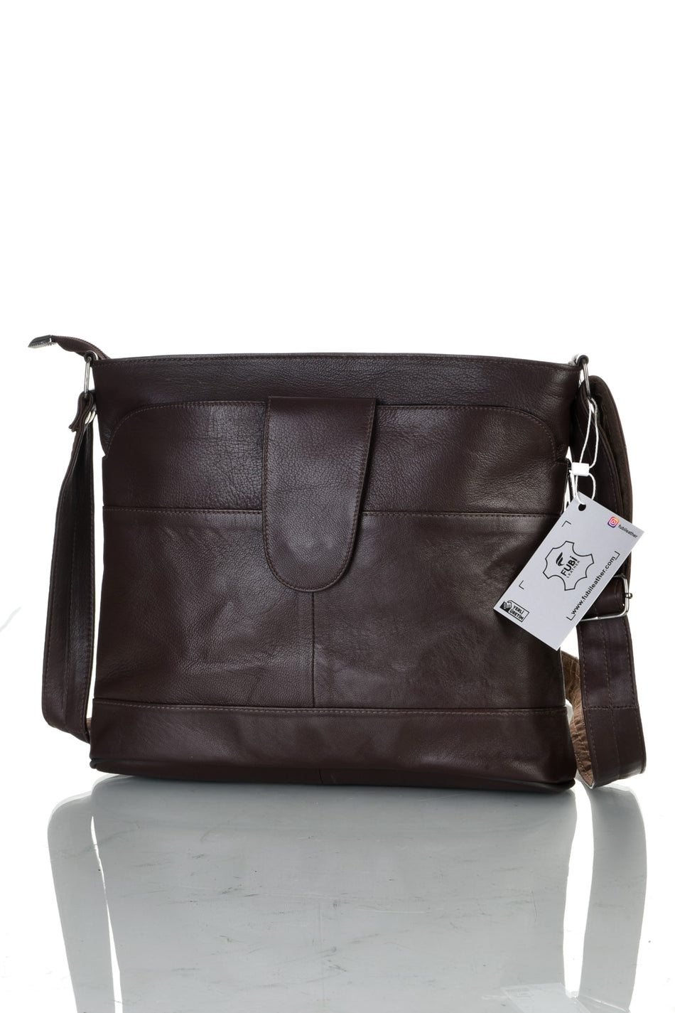 Fubileather Genuine Leather Crossbody Messenger Bag Brown