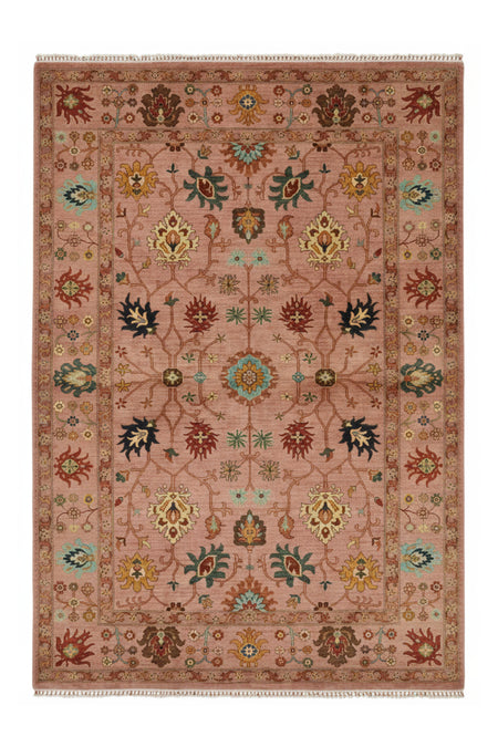 Vog Rug Sultani Handcrafted Pink Anatolian Pattern Pattern Fringed Modern and Traditional Living Room Rug