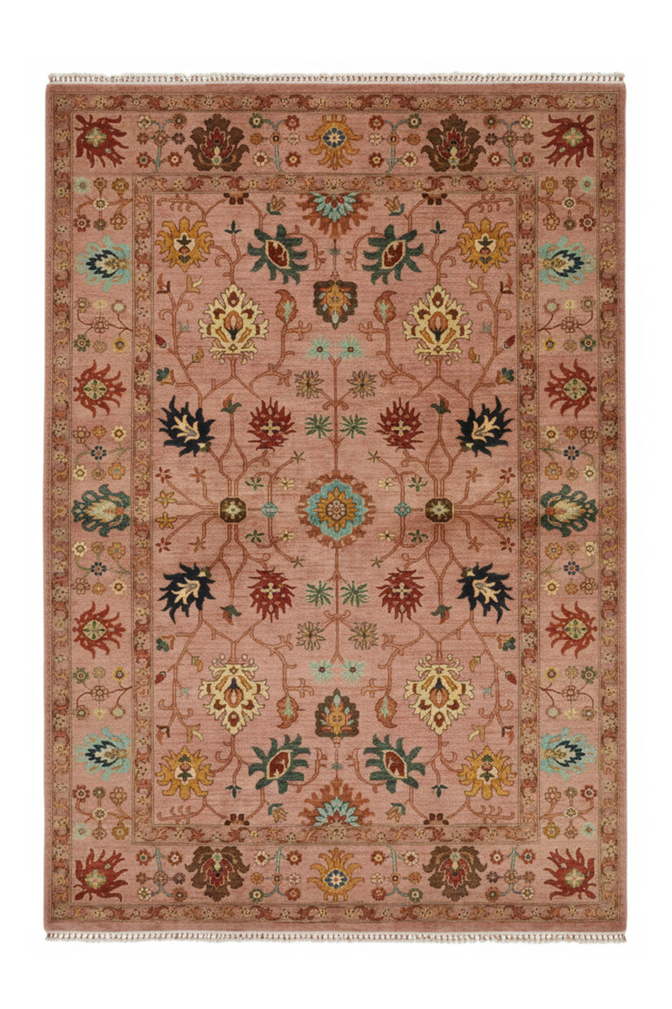 Vog Rug Sultani Handcrafted Pink Anatolian Pattern Pattern Fringed Modern and Traditional Living Room Rug - MALLTURK