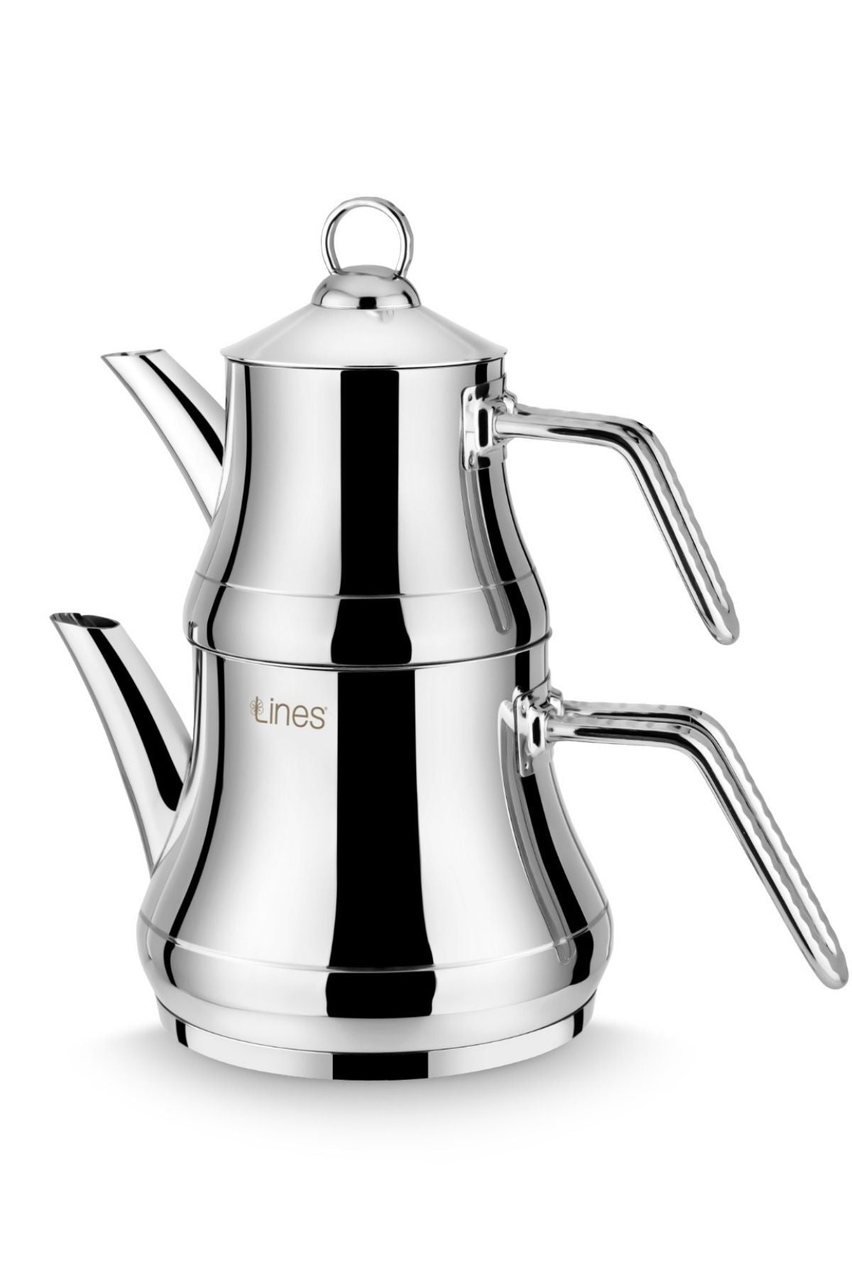 Lines Naz Stainless Steel Teapot with Built-in Strainer, Silver Metal Handle, Medium Size, Stylish Modern Design, Teapot 0.75 lt, Water Jug 1.75 lt - MALLTURK