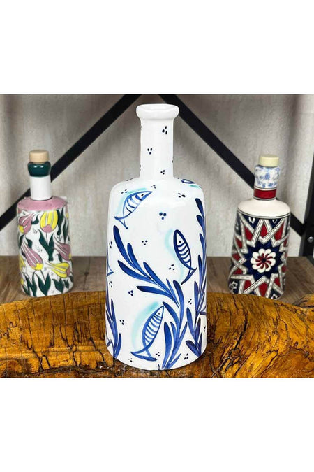 Cini Evi Blue Baliklar Handmade Oil Bottle 550 ml - MALLTURK