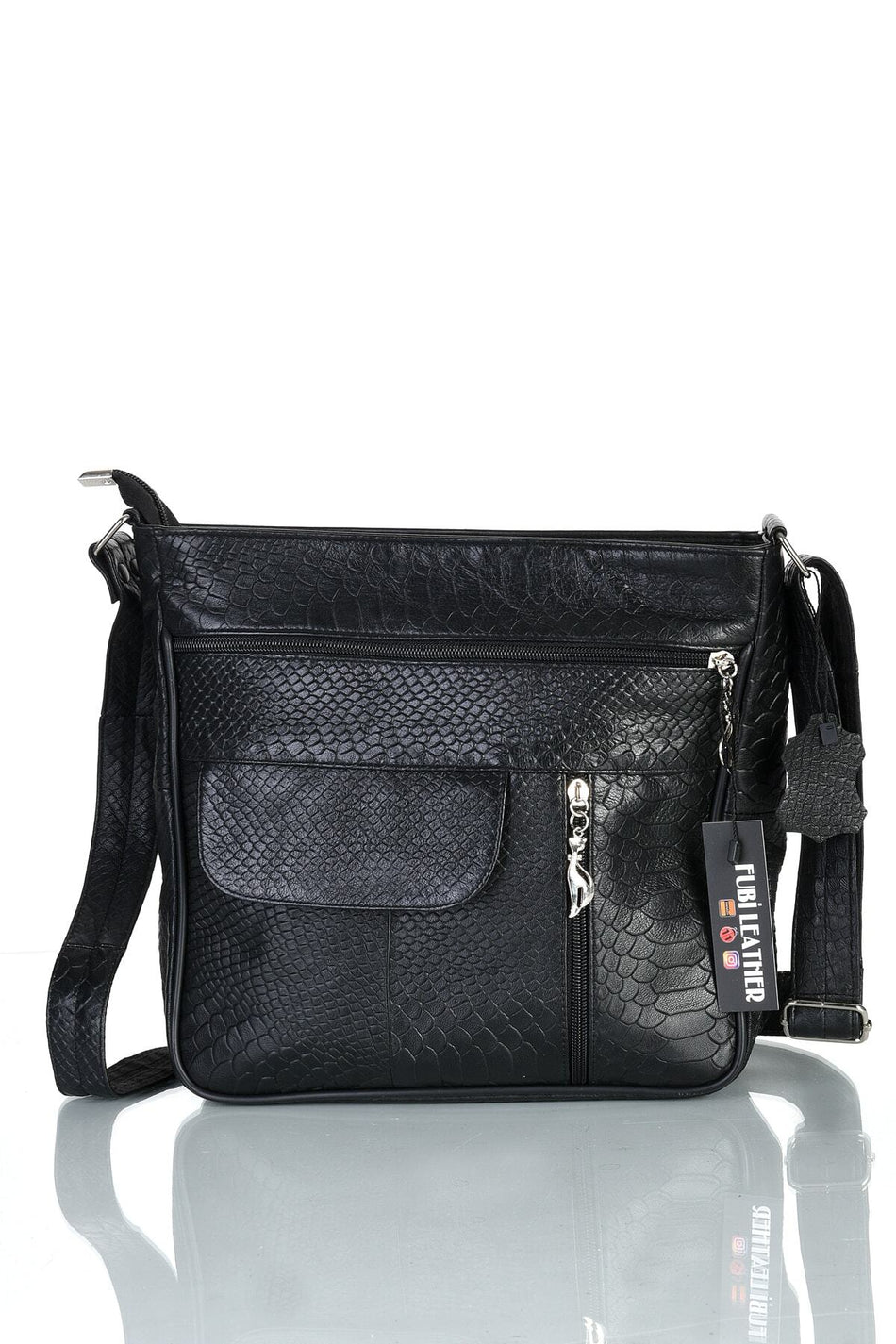 Fubileather 100% Genuine Leather Women's Crossbody Bag Black