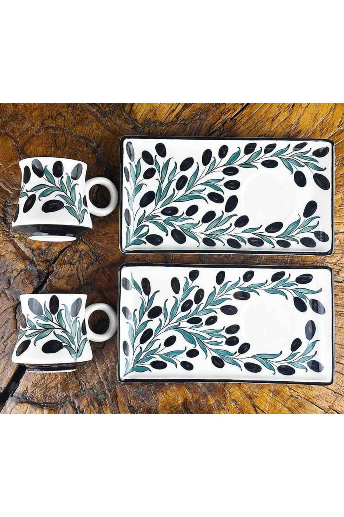 Cini Evi Olive Branch Patterned Ceramic Coffee Serving Set – Corporate Design - MALLTURK