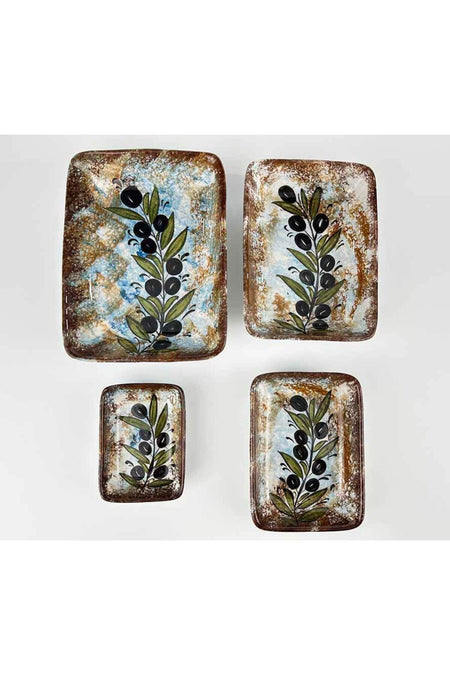 Cini Evi Rustic Olive Branch Patterned 4-Piece Ceramic Snack Bowl Set - MALLTURK