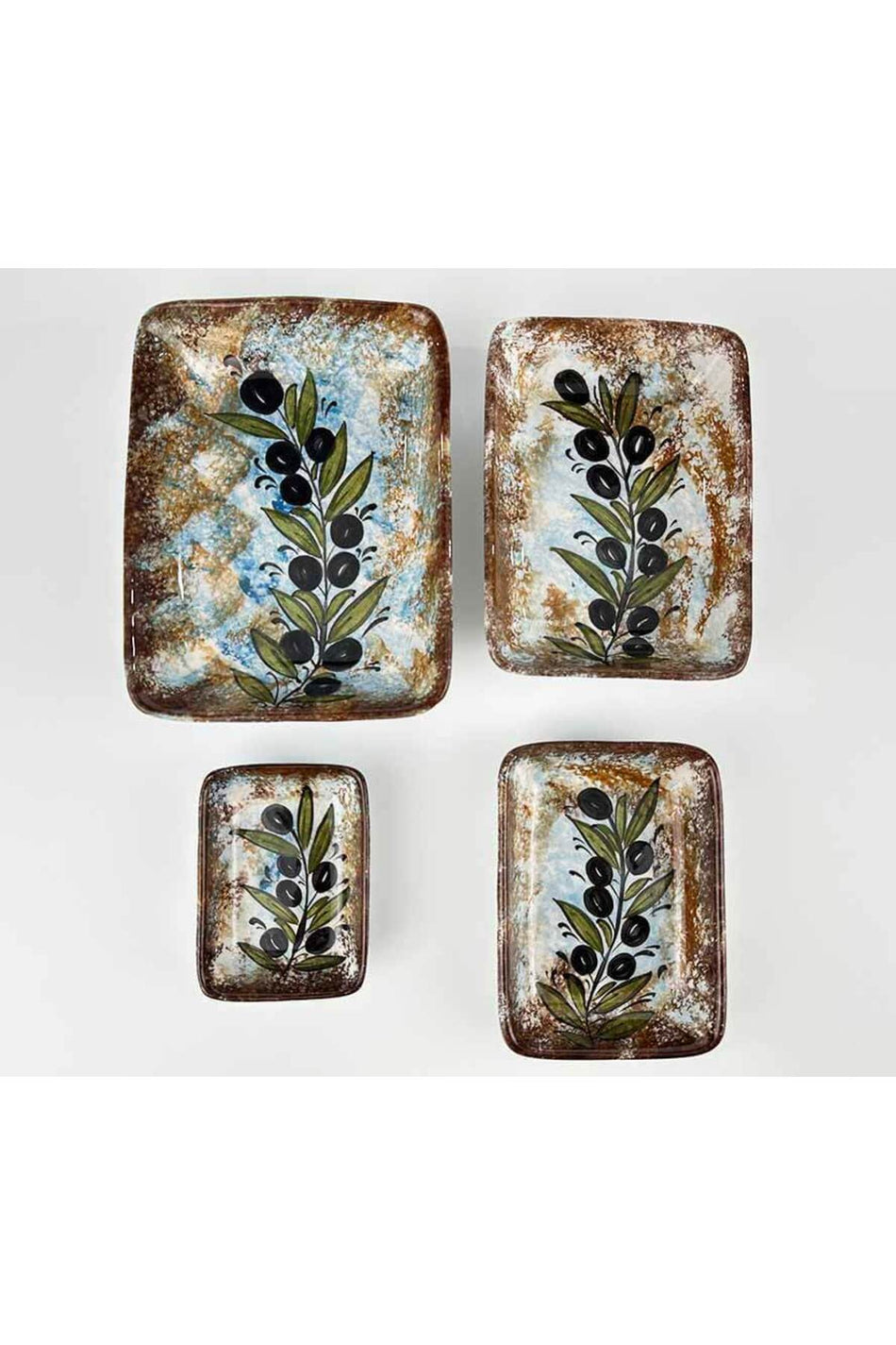 Cini Evi Rustic Olive Branch Patterned 4-Piece Ceramic Snack Bowl Set - MALLTURK