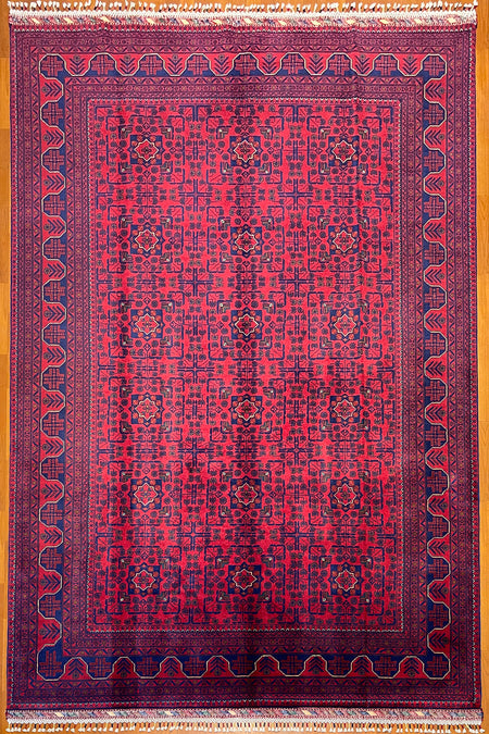 Afghan Rug 6 Meter Hand-Woven Burgundy Red Rug 100% Wool Handicraft ile Harika Yildiz Pattern