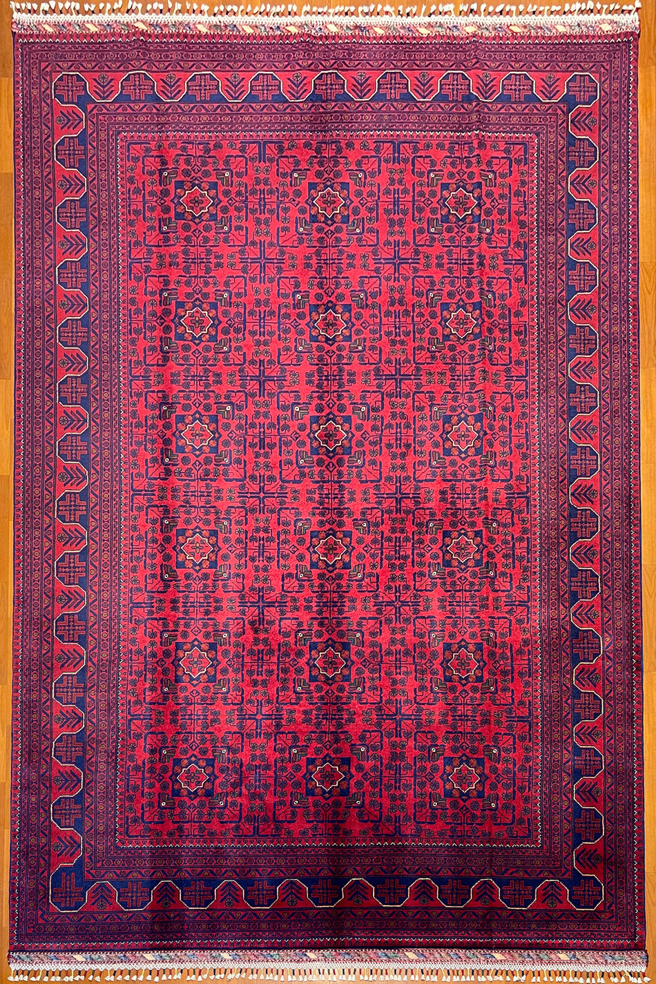 Afghan Rug 6 Meter Hand-Woven Burgundy Red Rug 100% Wool Handicraft ile Harika Yildiz Pattern