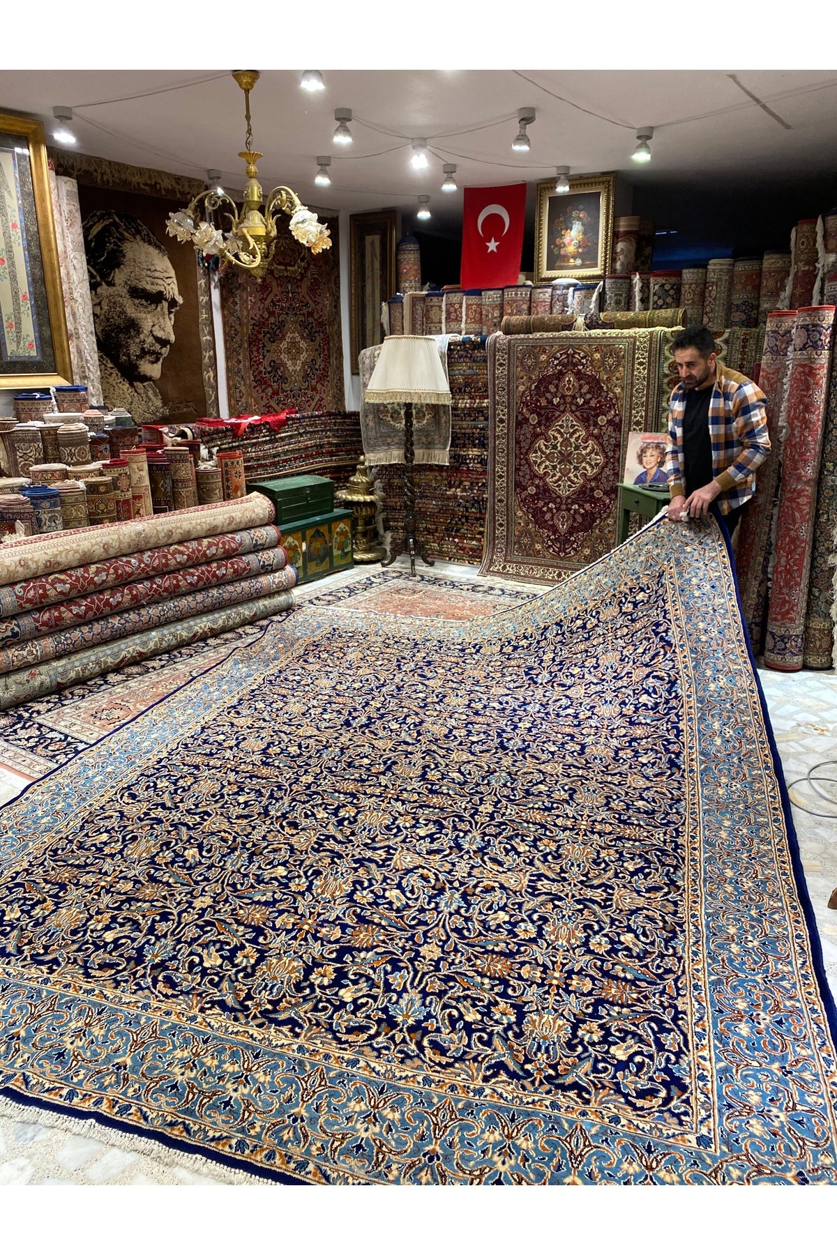 RD RAMAZAN DAG Hand Rug Art Hand-Woven Iranian Kirman Rug Cotton Base Wool Weave Olup Natural Dye Size 355x267 - MALLTURK