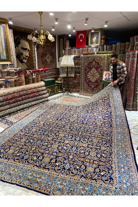 RD RAMAZAN DAG Hand Rug Art Hand-Woven Iranian Kirman Rug Cotton Base Wool Weave Olup Natural Dye Size 355x267 - MALLTURK