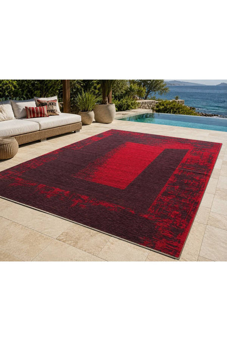 Vog Rug Modern Soyut Geometric Hand-Woven Rug Antrasit Red Distressed Pattern Decorative Living Room Rug