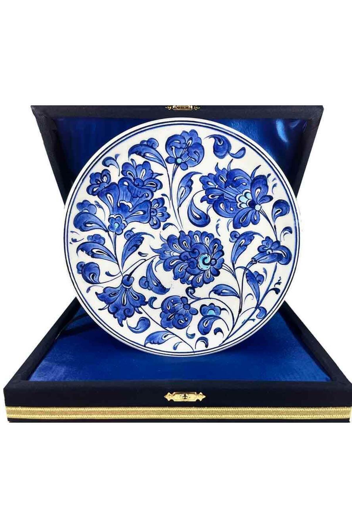 Cini Evi Iznik Tile Plate Kobalt Blue Flower Patterned 18 cm - MALLTURK