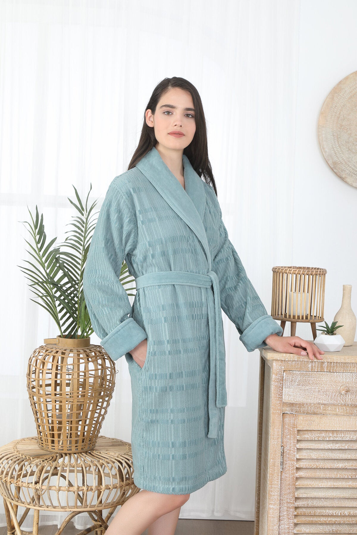 Ozdilek Sadem Organic Spruce Shawl Collar Bathrobe - MALLTURK