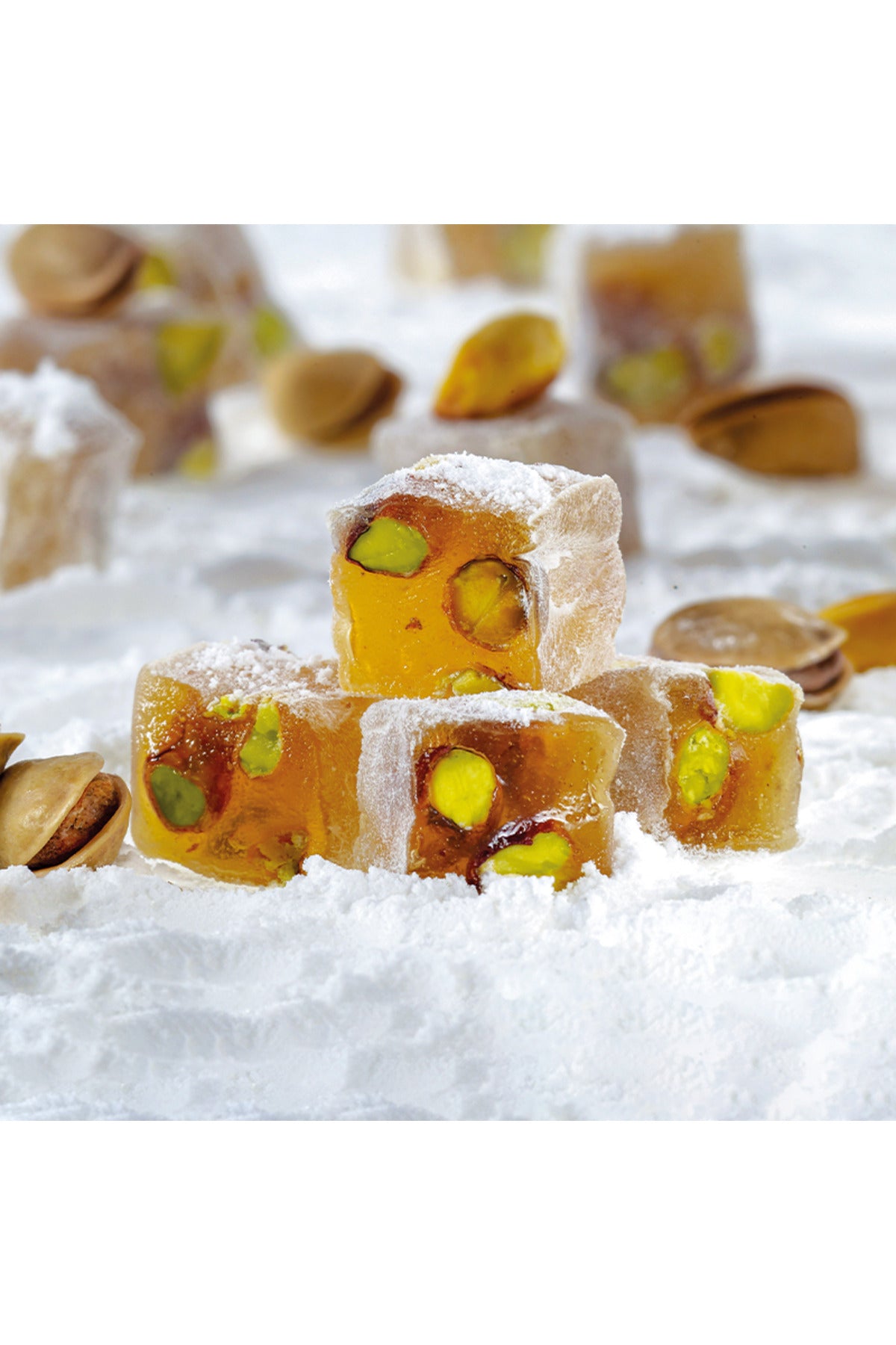 Lokum Atolyesi Powdered Sugar Extra kavrulmus Pistachio Mini Turkish Delight 500g - MALLTURK