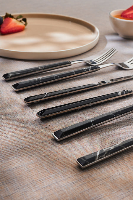 Karaca leda 36 Piece 6 Place Setting Flatware Set black - MALLTURK