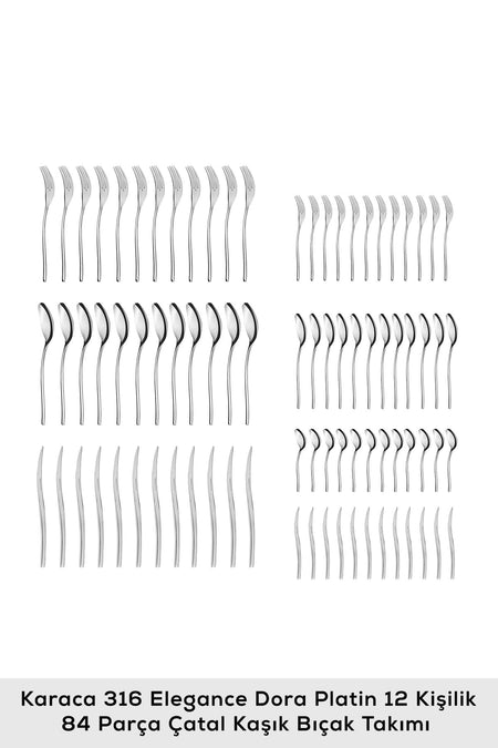 Karaca dora 316 Steel 84 Piece 12 Place Setting premium Flatware Set Boxed - MALLTURK