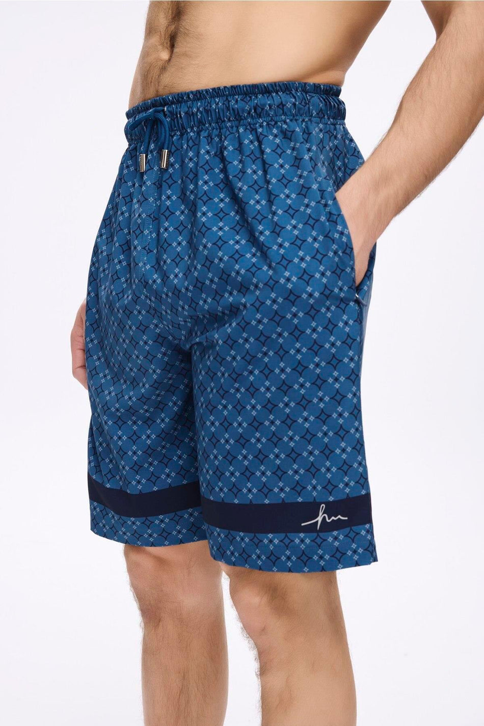 Hasema Star Pattern Navy Blue Men's Short Pool and Beach Shorts 5065