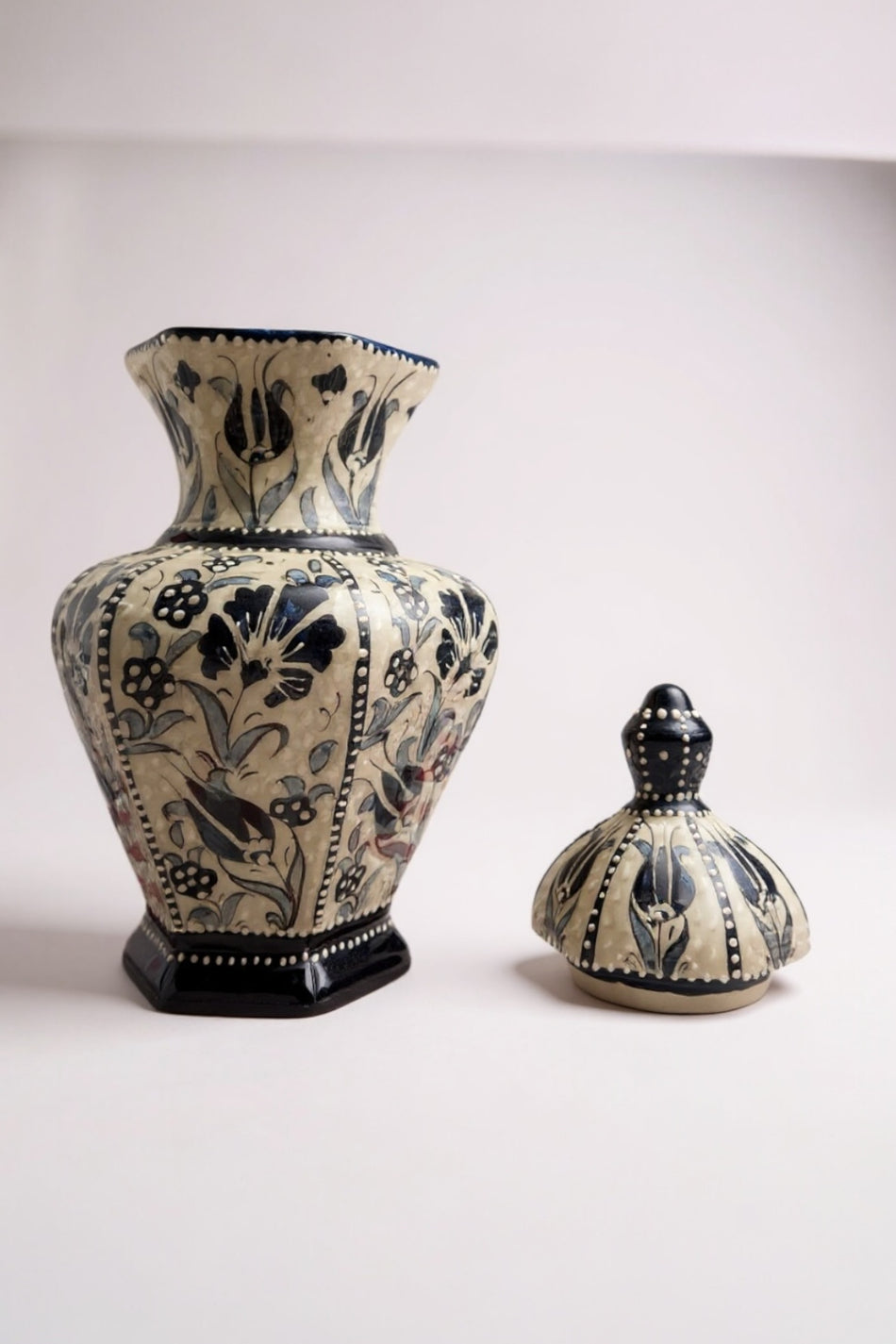 STORESZA Handmade 30cm Sable Craft Hexagonal Cube Ceramic Vase Dark Blue - MALLTURK