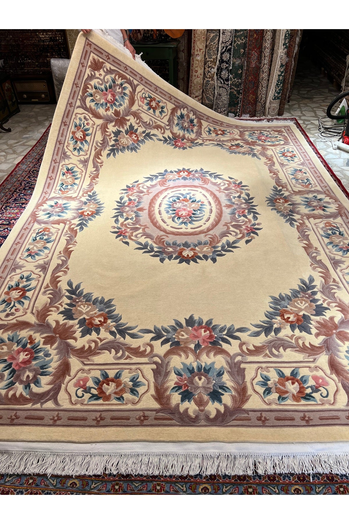 RD RAMAZAN DAG Hand Rug Art Hand-Woven Embossed Chinese Rug Premium Quality Cream Rengi Size 350x250 - MALLTURK