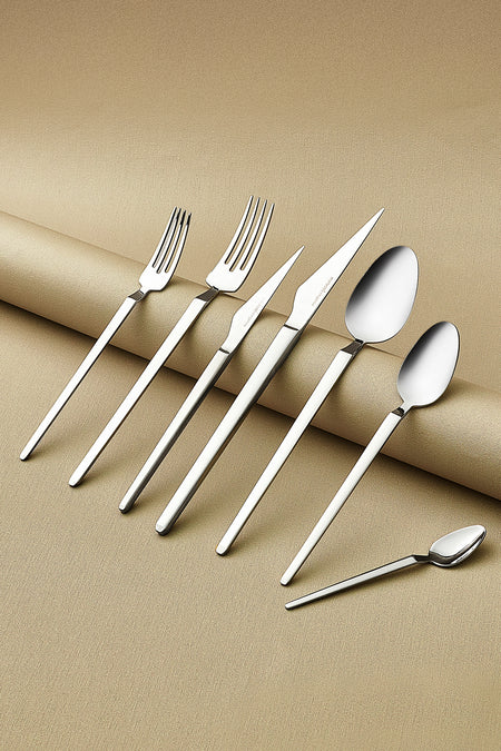 Karaca elegance glacial platin 12 Place Setting 84 Piece Flatware Set - MALLTURK