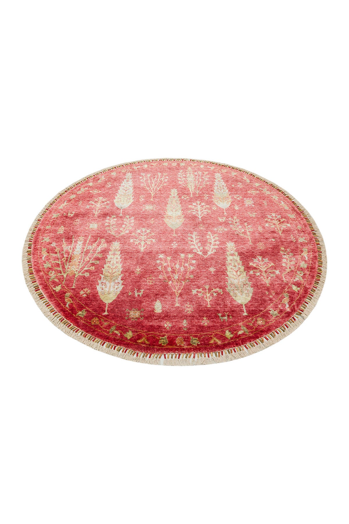 Eko Hali ZARA ZR 08 Red Round, a special loom carpet shaped by the harmonious and intensive handiwork of women from Usak. - MALLTURK