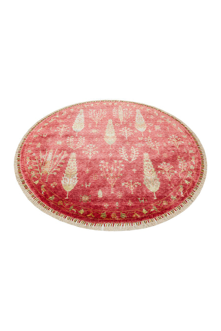 Eko Hali ZARA ZR 08 Red Round, a special loom carpet shaped by the harmonious and intensive handiwork of women from Usak. - MALLTURK