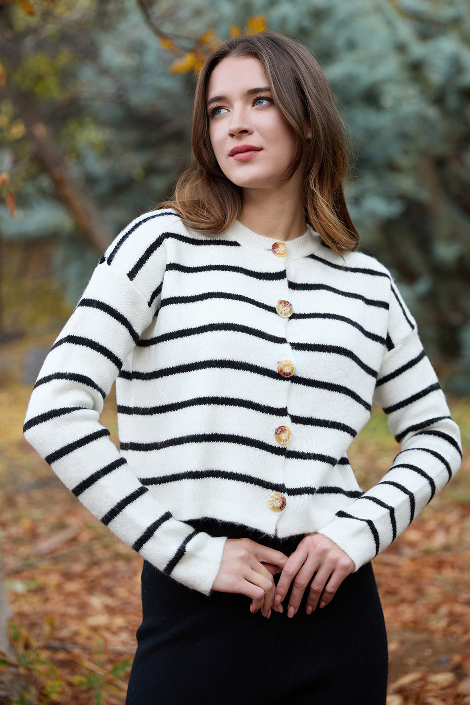 Striped Buttoned Knitwear Cardigan