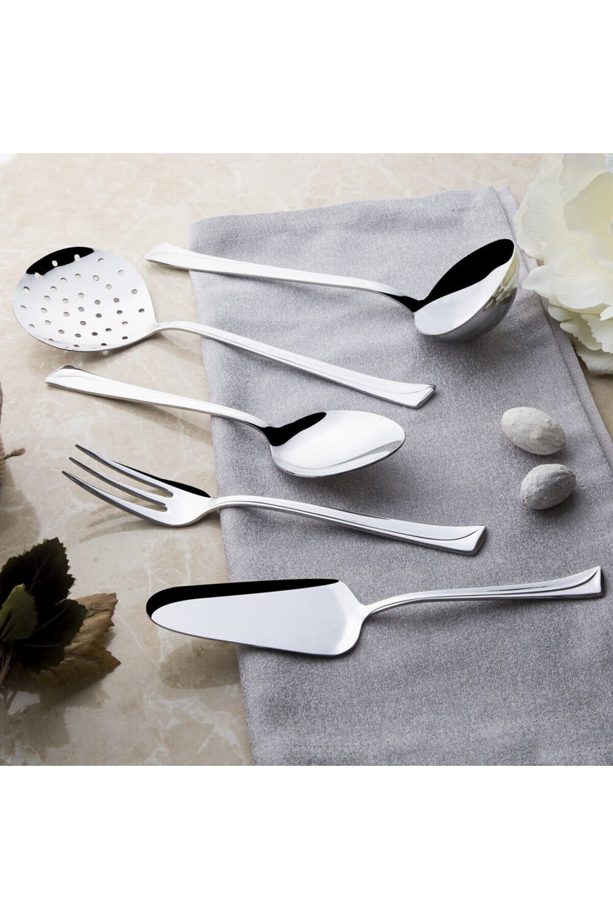 Nehir maksi Plain 5 Piece Stainless Steel Serving Utensil Set - MALLTURK