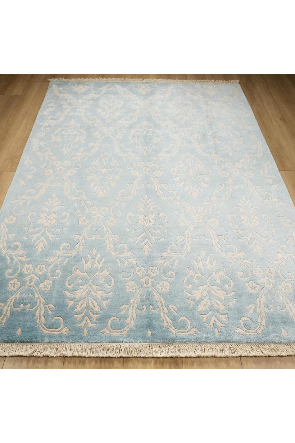 Halicizade Fiber Serisi Damask Pattern Hand-Woven Rug-fiber Blue Beige