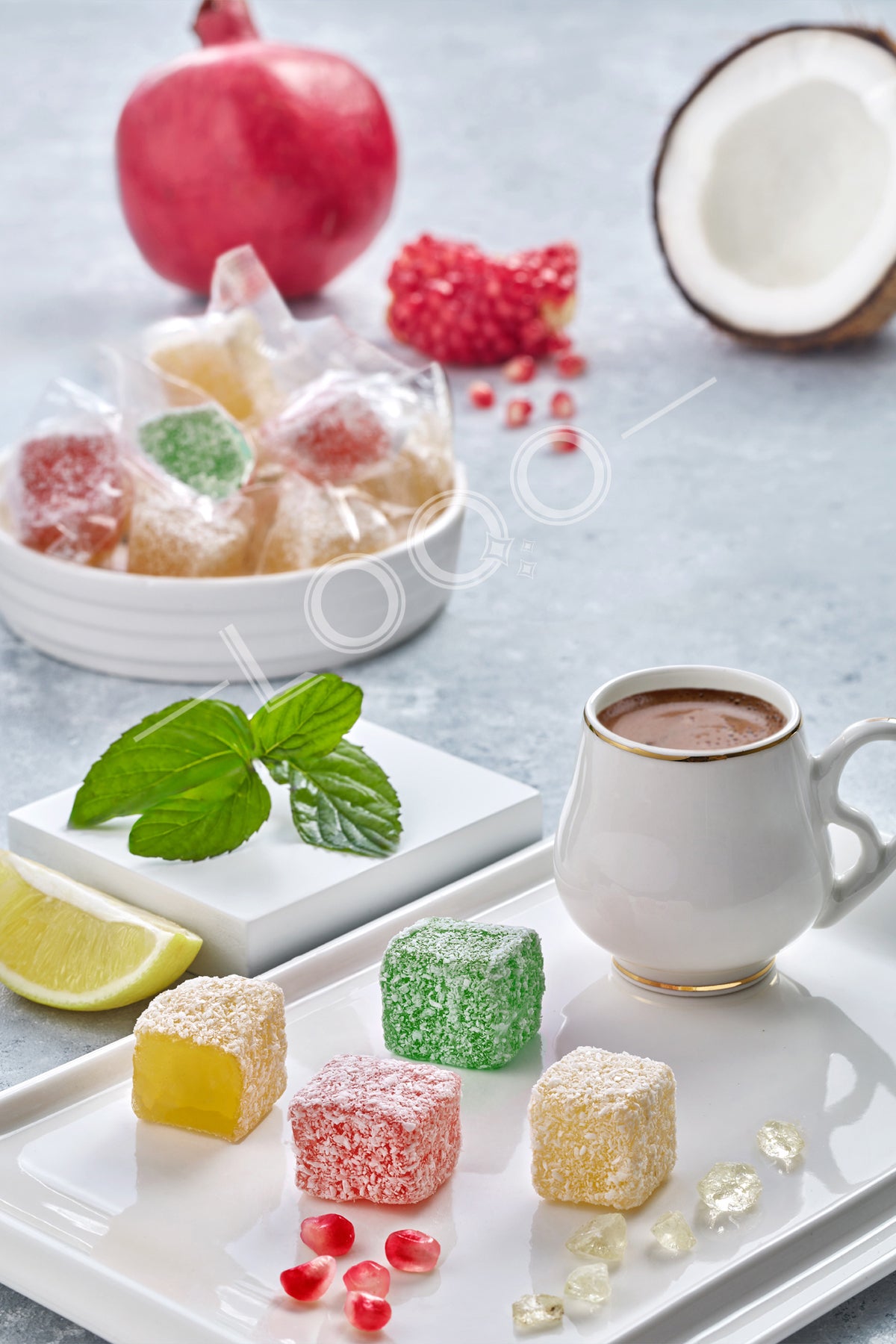 LOQO Assorted Fruit Flavored hindistan cevizi Coated Turkish Delight 500 g tek tek paketli 1017 - MALLTURK
