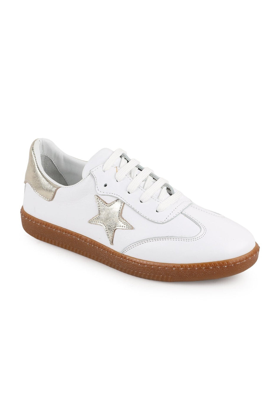 L075.2325 Genuine Leather Retro Women's Sneaker with Star Detail and Rubber Sole